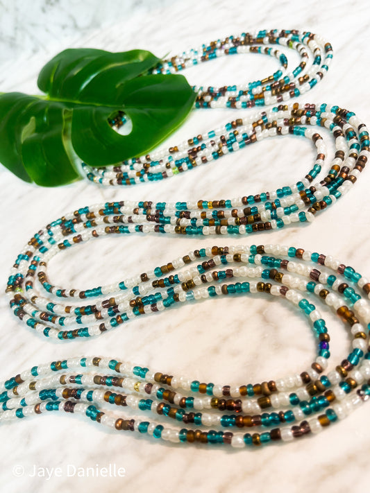 African waist beads Ghana waist beads luxury waist beads for weight tracking, culture and confidence. Turquoise blue teal waist beads tie on waist beads