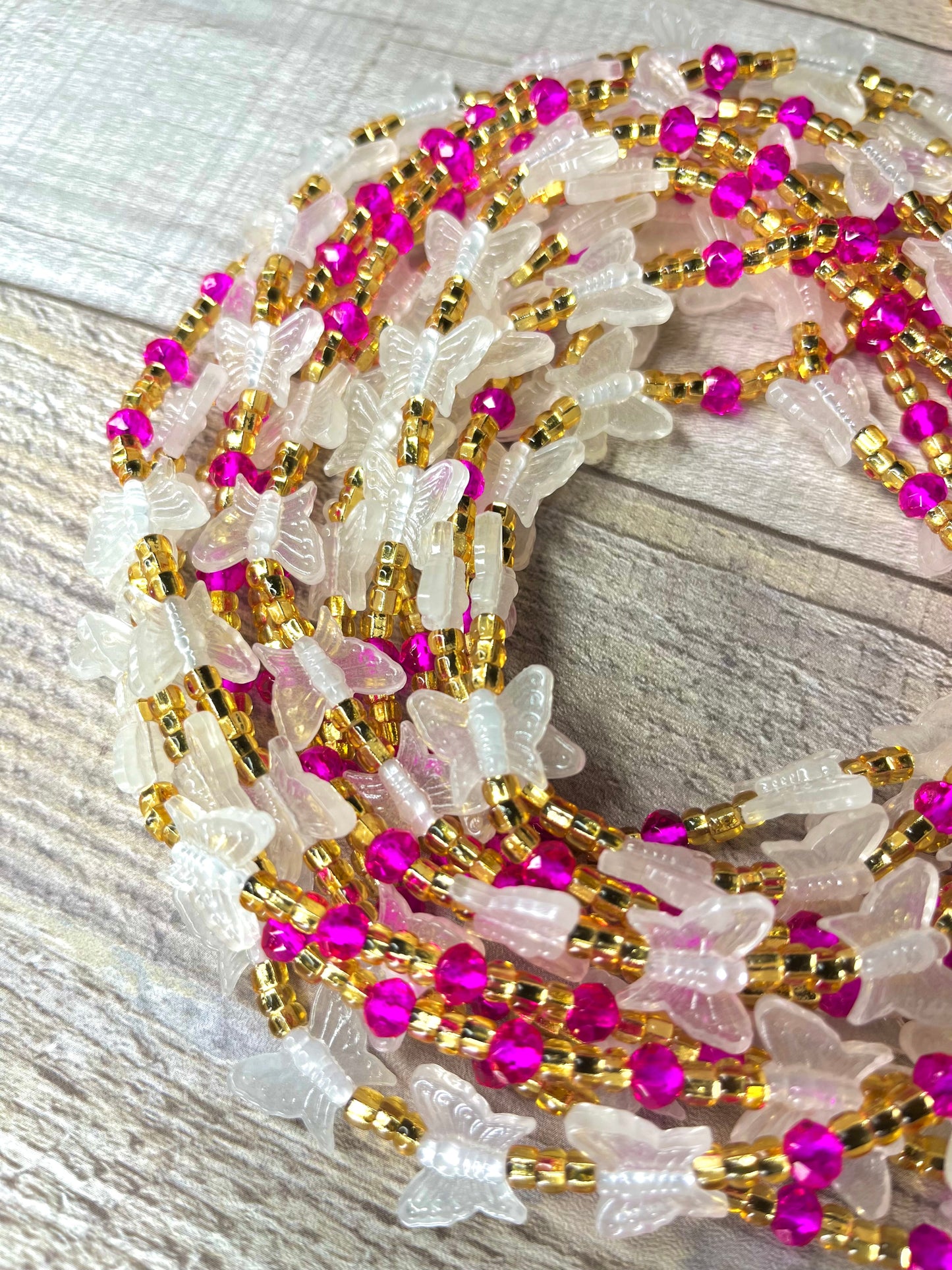 Butterfly Gold Pink Waist Beads | Glow in the Dark