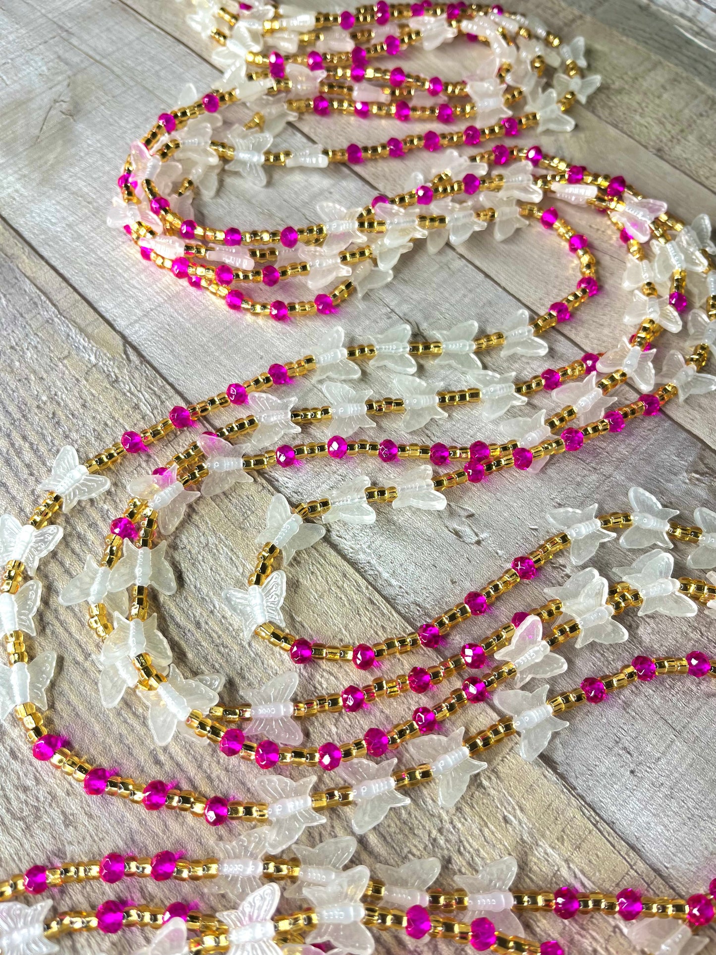 Butterfly Gold Pink Waist Beads | Glow in the Dark